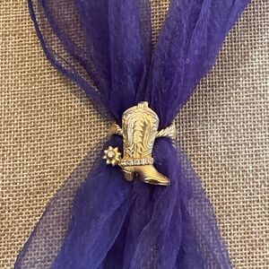 Vintage Gold Cowboy Boot with Crystal Spurs Scarf Ring